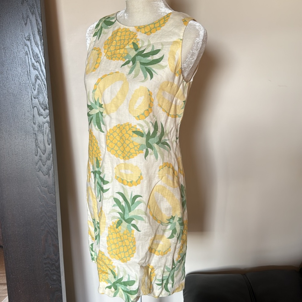 Island Company Linen Shift Dress Pineapple Jungle Print Small Vacation
